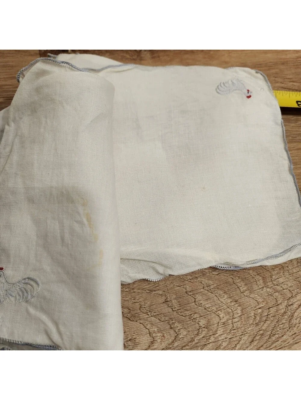 5 VTG Semi Sheer Linen Cocktail Napkins Hand Embroidered Roosters Madeira Style